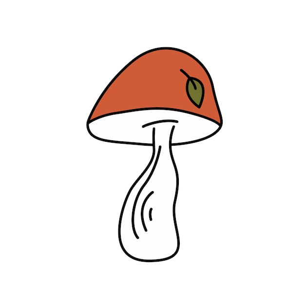 Orangecap Boletus groovy Mushroom Doodle Element Herbstkollektion Schwarzer Umriss isoliert