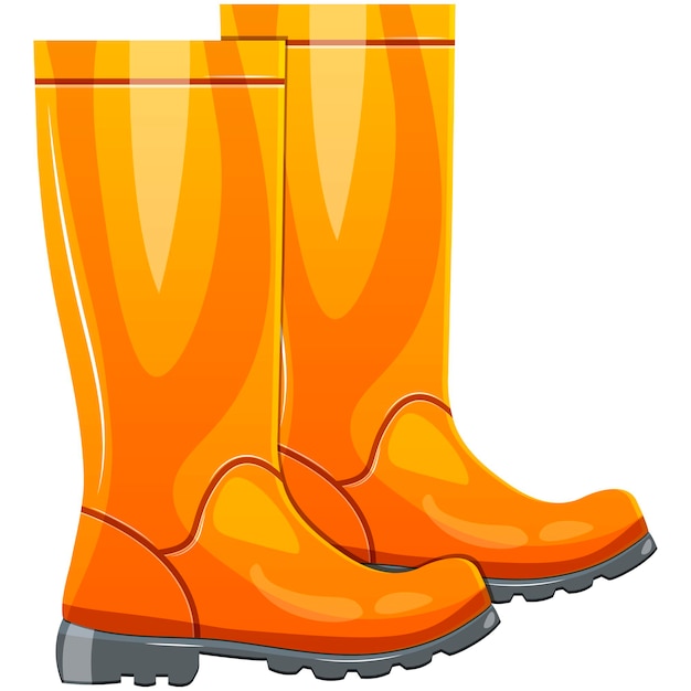 Vektor orangefarbene regengummistiefel cartoon-regenstiefel springb herbstdruckkarten-poster-vektorillustration