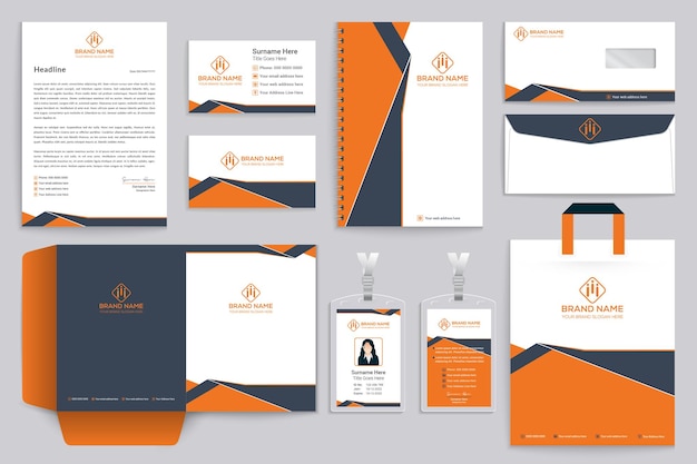 Orangefarbenes Briefpapier-Template-Design