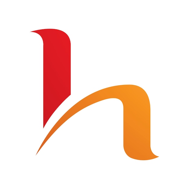 Orangefarbenes und rotes buchstaben-h-symbol mit runden, spitzen linien