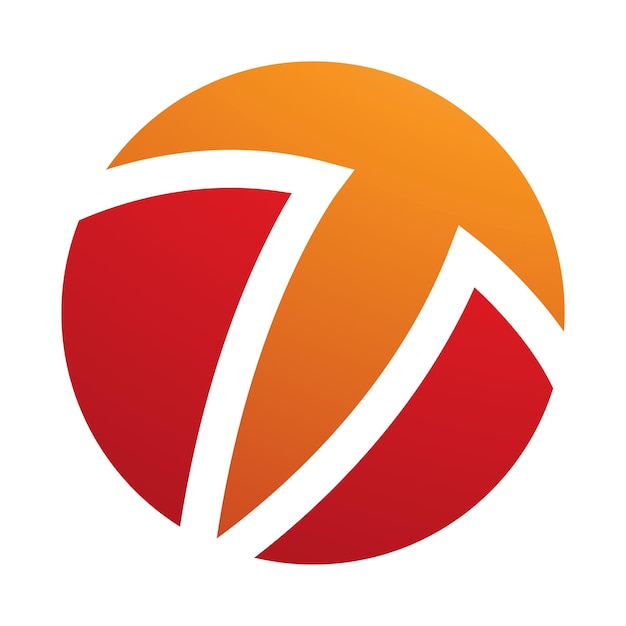 Orangefarbenes und rotes kreisförmiges symbol für den buchstaben t