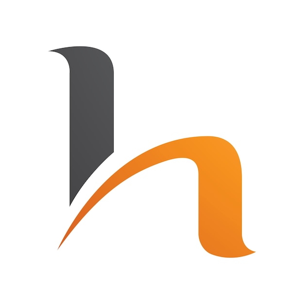 Orangefarbenes und schwarzes buchstaben-h-symbol mit runden, spitzen linien