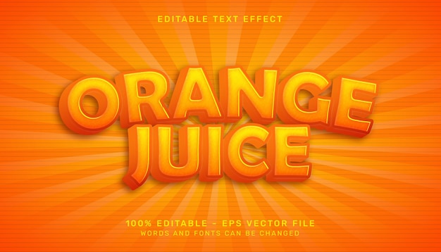 Orangensaft 3d-texteffekt und bearbeitbarer texteffekt
