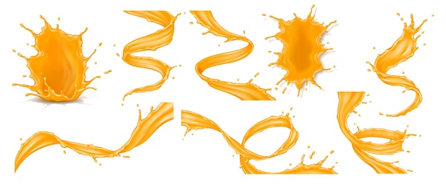 Orangensaft spritzt realistische Vektorillustrationssatz
