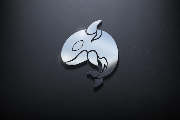 Vektor orca 3d-logo-design, glänzendes mockup-logo mit strukturierter wand. realistischer vektor
