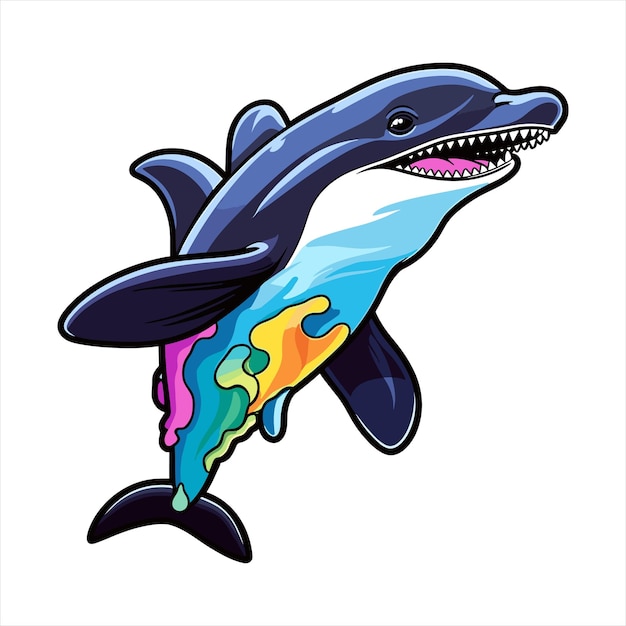 Orca farbenfrohe aquarell-cartoon kawaii charakter tier haustier isolierter aufkleber illustration