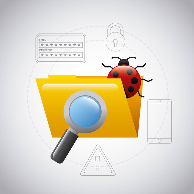 Ordner-datei-bug-virus-magnifier-suchtechnologie