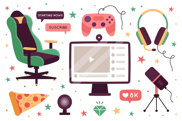 Organic Flat Game Streamer Konzept Elemente Sammlung