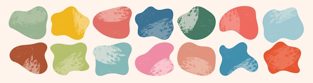 Organische amöben-blob-form abstrakte bunte vektorillustration mit grunge-textur isoliert auf weißem hintergrund satz von unregelmäßigen runden blot-form-grafikelementen