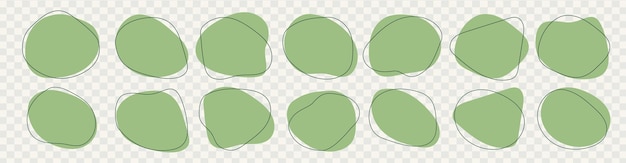 Vektor organische amöben-blob-form abstrakte grüne farbe mit linienvektordarstellung isoliert auf transparentem hintergrund satz unregelmäßiger runder blot-form-grafikelemente