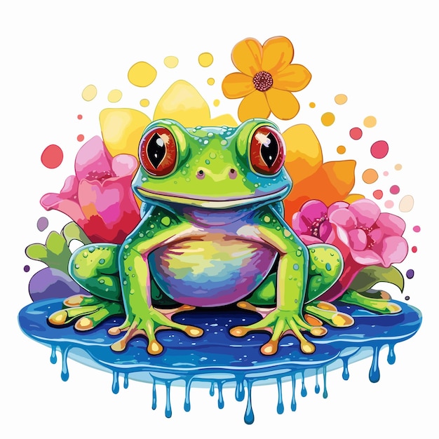 Vektor organische flache liebenswerte frosch-illustration in aquarell-stil