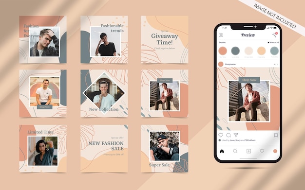 Organische Form mit abstraktem Satz von Social-Media-Post-Feed-Banner für Instagram Square Fashion Sale Promotion