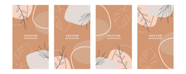 Organischer Hintergrund mit floralen und geometrischen Elementen der erdfarbenen Laublinie. Für Social-Media-Beiträge, mobile Apps, Banner-Design und Web- oder Internet-Anzeigen. Mode-Boho-Hintergrund