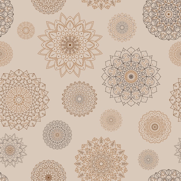 Orientalisches nahtloses Muster mit Mandalas für textile Stoffe, die den Hintergrund für den Druck von Keramikfliesen umwickeln