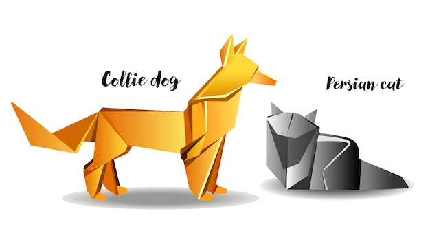 Origami bunte tiere hund und katze
