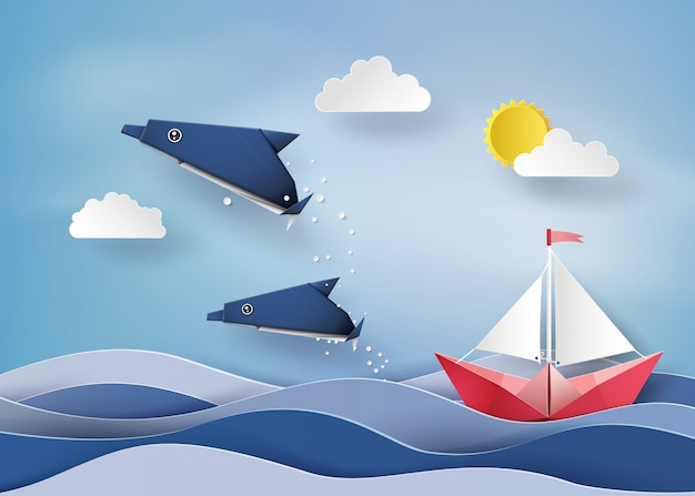 Origami ließ Delfine und Segelboote auf dem Meer treiben.