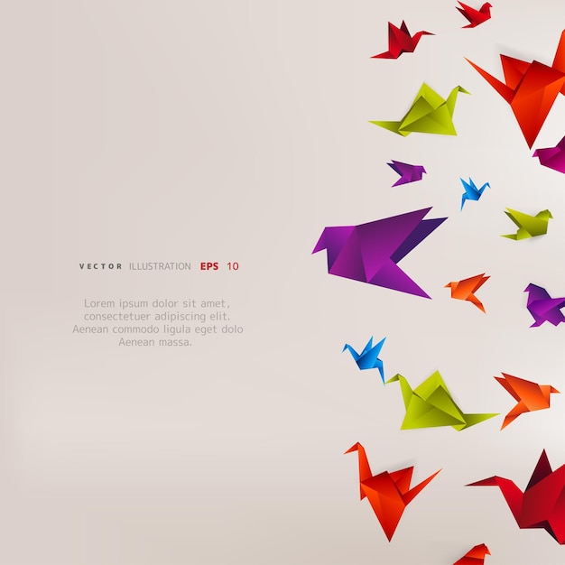 Origami-papiervogel auf abstraktem hintergrund