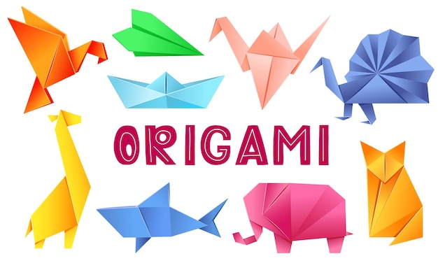 Origami Tiere Set Vogel Flugzeug Kran Pfau Giraffe Boot Hai Fuchs Elefant