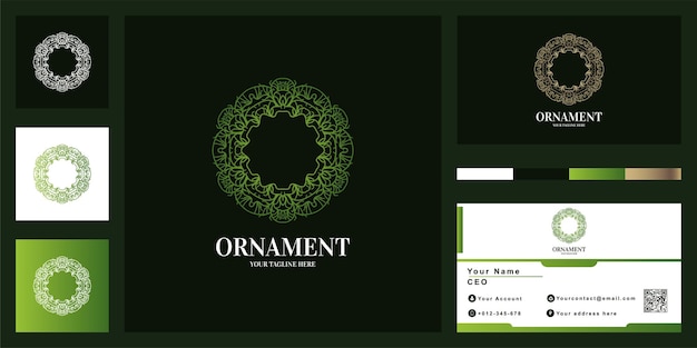 Ornament oder mandala luxus logo template design mit visitenkarte.