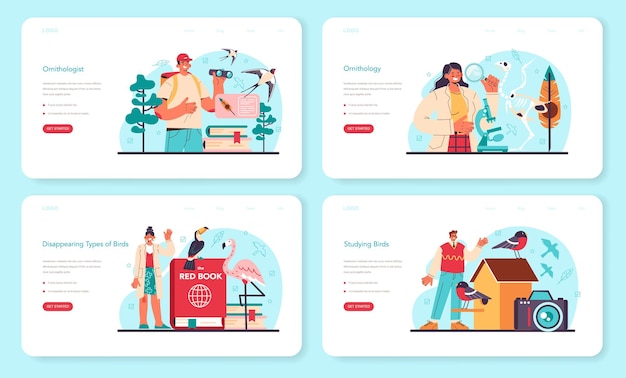 Ornithologe-webbanner oder landingpage-set professioneller wissenschaftler
