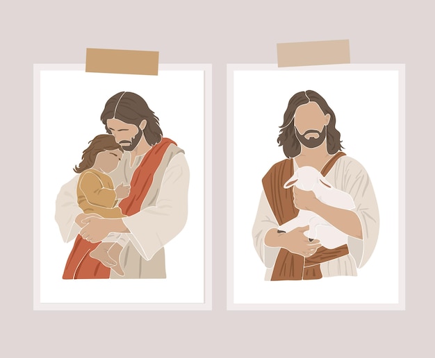 Vektor oster-schriftenplakate, jesus-silhouetten, christliche vektorillustration