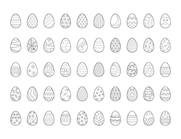 Osterei-set schwarz-weiß-malbuch-umriss-vektor-illustration