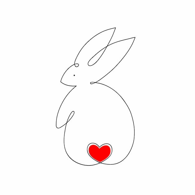 Osterhase mit herz durchgehende einzeilige zeichnung kaninchen einfaches bild minimalistische vektorillustration