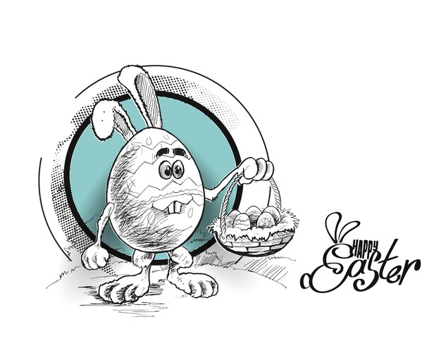 Vektor osterhase und ostereier handgezeichnete skizze vektor-illustration