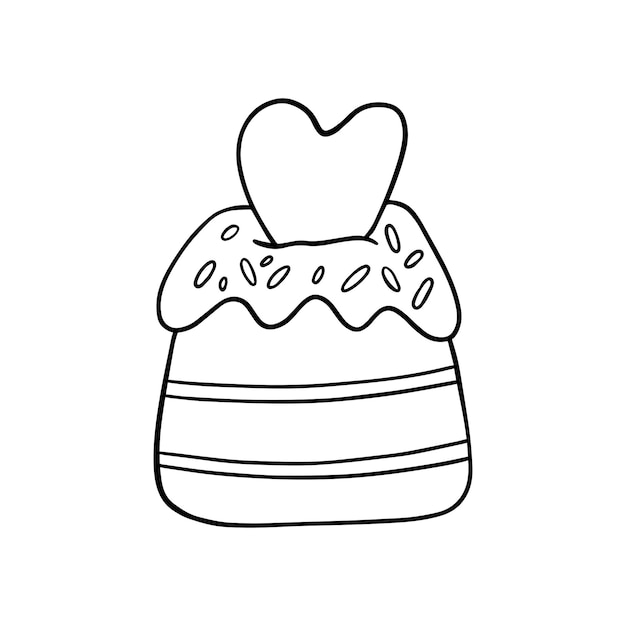 Osterkuchen-cupcake mit zuckerguss-streuseln und herz-bäckerei-produkt-bäckerei-lebensmittel-doodle linear