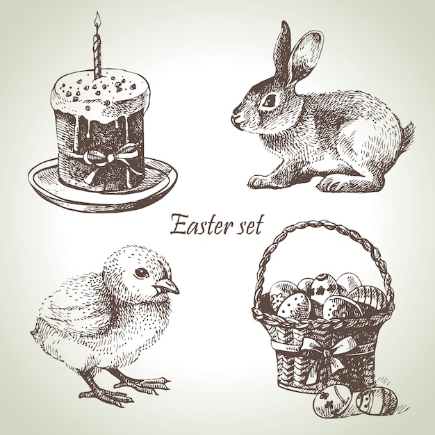 Vektor ostern eingestellt. handgezeichnete illustrationen