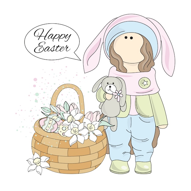 Ostern-geschenk tilda-puppe-großer feiertags-vektor-illustrations-satz