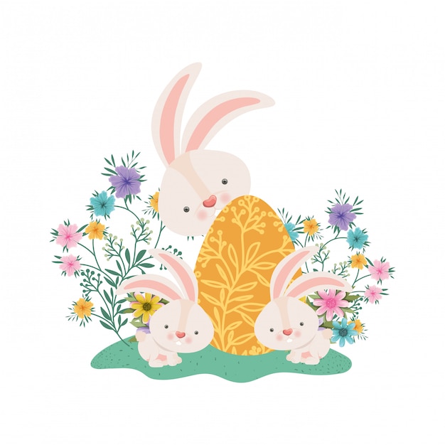 Ostern hasen mit ei und blumen-symbol