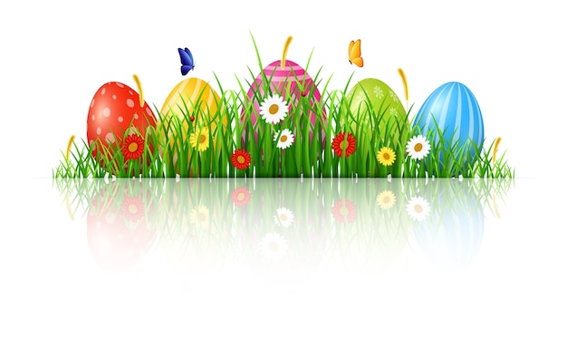 Ostern-hintergrund mit eiern im gras