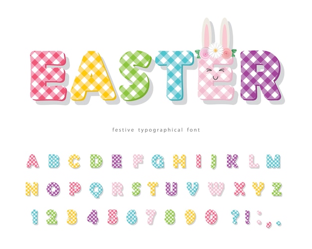 Vektor ostern karierte schrift. buntes textilalphabet.