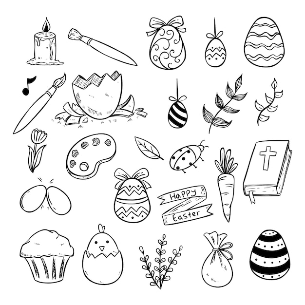 Vektor ostern symbole oder elemente mit hand gezeichnet oder skizzenstil