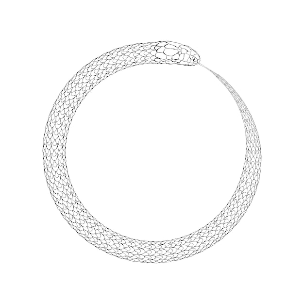 Ouroboros lineare Schlange schwarzes Symbol des Jahres 2025 Vektor isolierter weißer Hintergrund