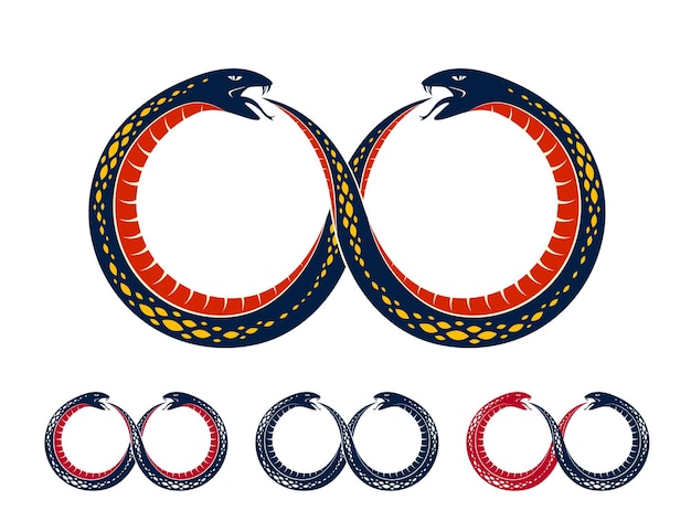 Ouroboros-Schlange in Form eines Unendlichkeitssymbols, endloser Kreislauf von Leben und Tod, antike Uroboros-Symbolvektorillustration, Schlange, die ihre eigene Geschichte, Logo, Emblem oder Tätowierung isst.