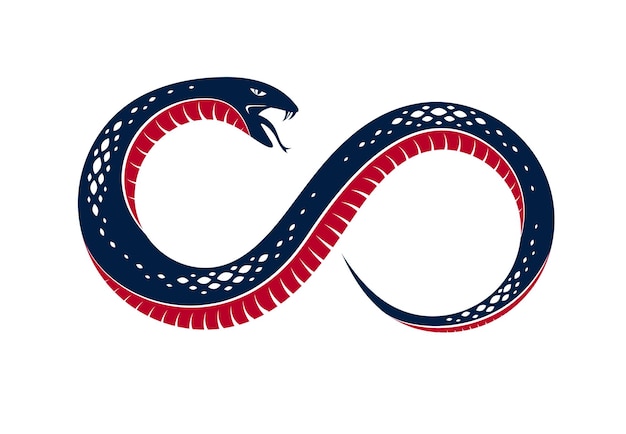 Ouroboros-Schlange in Form eines Unendlichkeitssymbols, endloser Kreislauf von Leben und Tod, antike Uroboros-Symbolvektorillustration, Schlange, die ihre eigene Geschichte, Logo, Emblem oder Tätowierung isst.