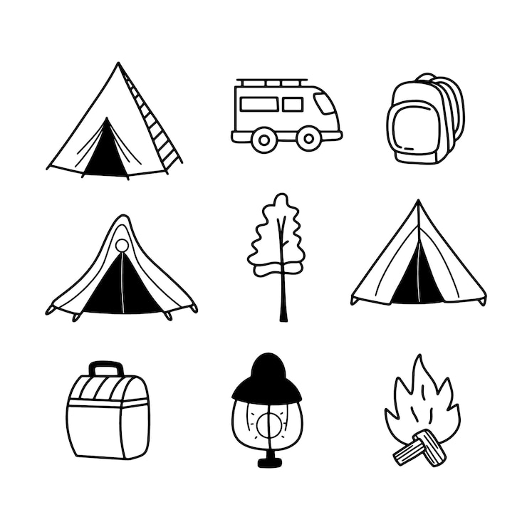 Vektor outdoor-abenteuer-wildnis-lagerfeuerzelt