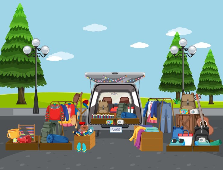 Vektor outdoor-läden auf dem flohmarkt