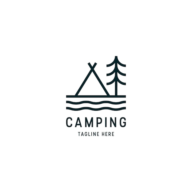 Outdoor-Logo von Camping und Abenteuerreisen Urlaub Wald Strichzeichnungen Retro-Vektor-Illustration