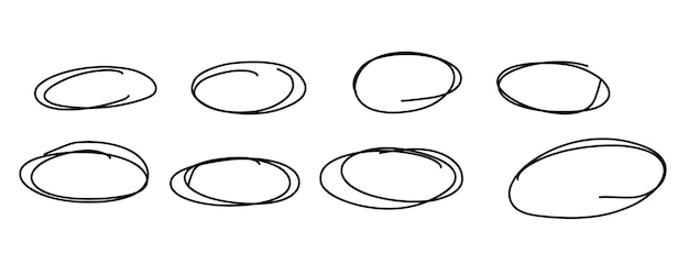 Vektor ovaler kreisrahmen-set handgezeichneter highlight-schreibkreis-skizzen-set doodle-ovalen und ellipsen