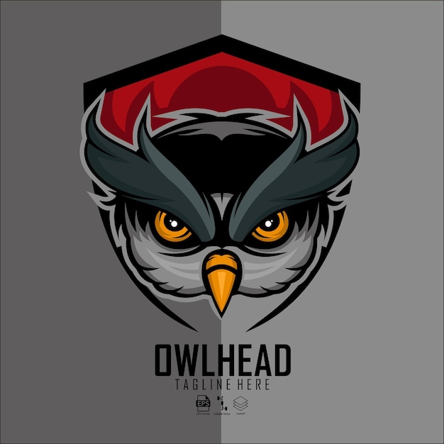 Owl head logo vorlage mit grauem hintergrund