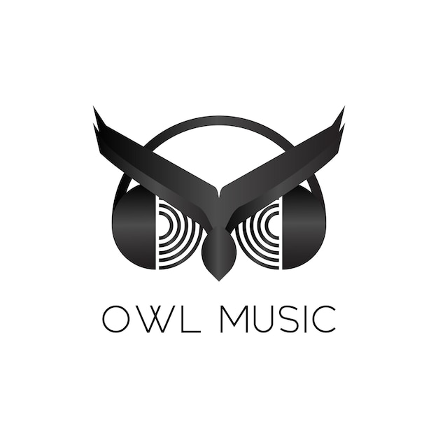 Owl music logo design template hören sie musik mit kopfhörer