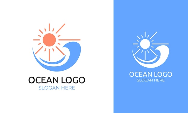 Ozean-logo-design mit einem sonnen-sommer-konzept