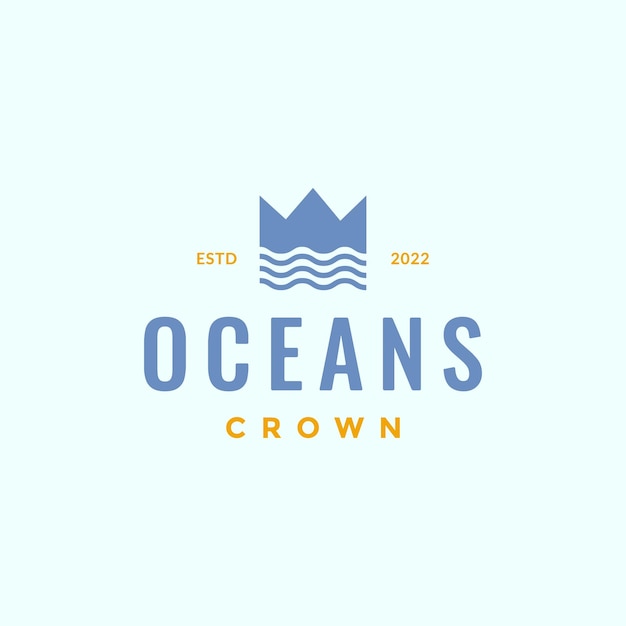 Ozean, meer, krone, königreich, farbig, hipster, logo, design, symbol, vektor, illustration