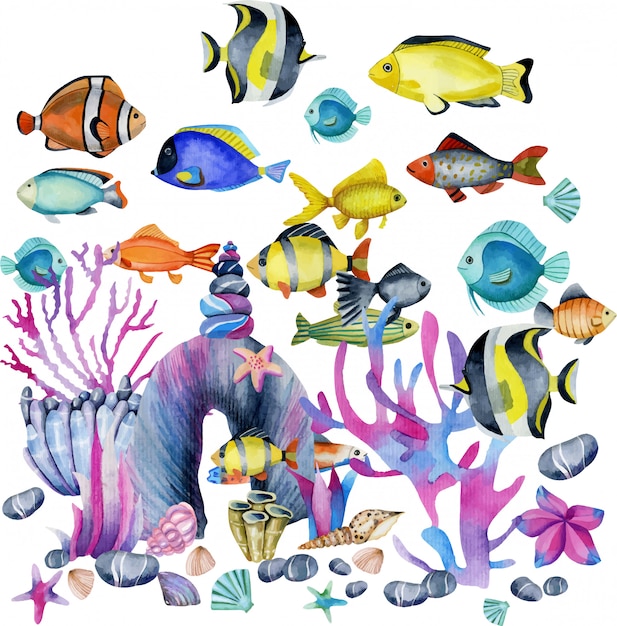 Ozeanische tropische exotische Fischillustration des Aquarells