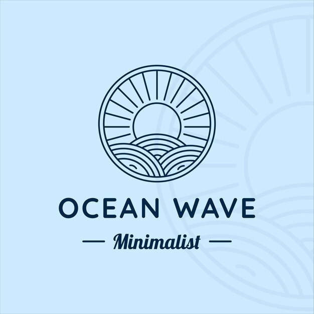 Vektor ozeanwellen linie art logo vektor illustration vorlage design meereswelle mit kreativem design des sonnenabzeichen-symbols