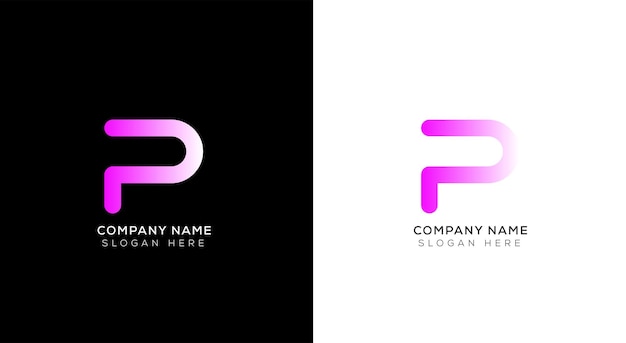 P abstraktes Logodesign mit schwarzem und weißem Hintergrund