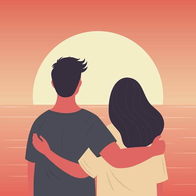 Paar beobachtet Sonnenuntergang Design für Valentinstag Vektor-Illustration